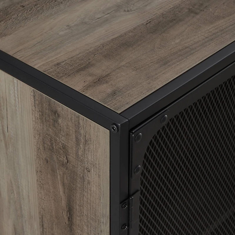 Walker Edison 30" Grey Wash Industrial Mesh Metal Door Accent Cabinet