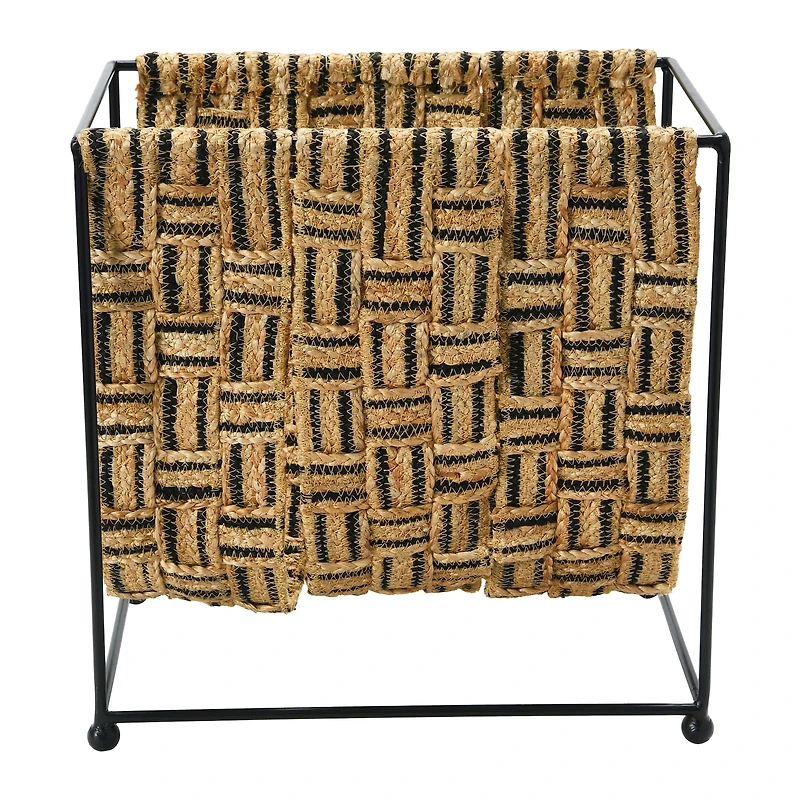 Hello Honey® Natural & Black Decorative Woven Jute & Metal Magazine Holder