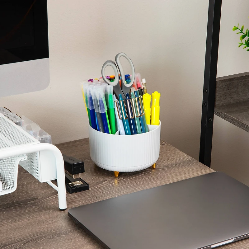 Mind Reader Rotating Pen Cup, 5-Compartment Accessory Holder for Desk Supplies
