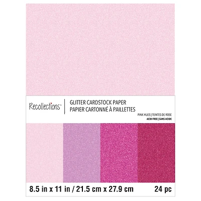 12 Packs: 24 ct. (288 total) Pink Hues Glitter 8.5" x 11" Cardstock Paper by Recollections™