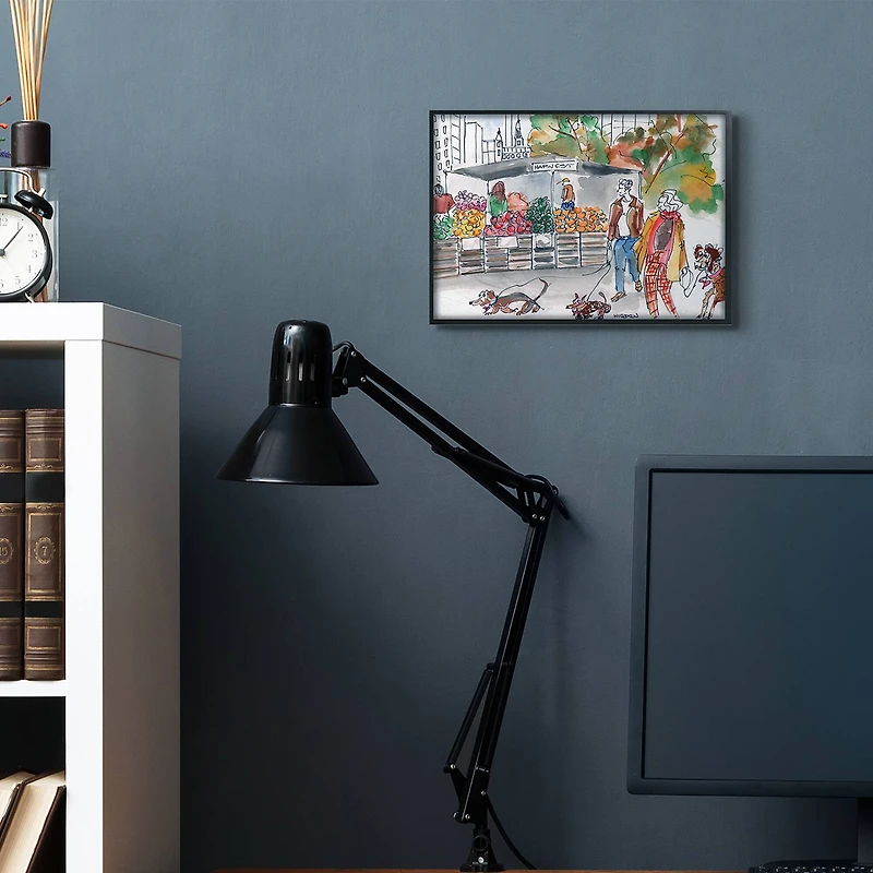 Stupell Industries Farmers Market Illustration City Dog Walkers in Frame Wall Art