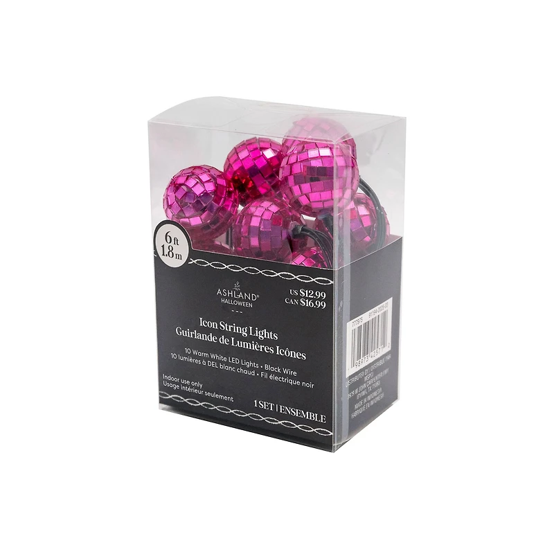 10ct. Warm White LED Pink Disco Ball Icon String Lights by Ashland®
