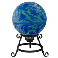 10" Blue White and Green Swirl Designed Glass Garden Gazing Ball