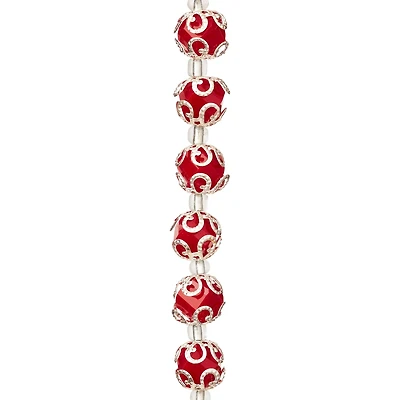 Red Faceted Glass Bead With Bead Cap, 10mm by Bead Landing™