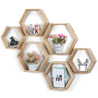 NEX™ Light Brown Hexagon Floating Wood Shelves Set