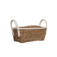 Large Natural Grass Rope Basket with White Fabric Handles by Ashland®
