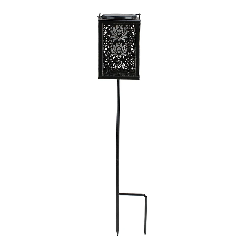 33" Solar Powered Antique Finish Lantern With Garden Stake