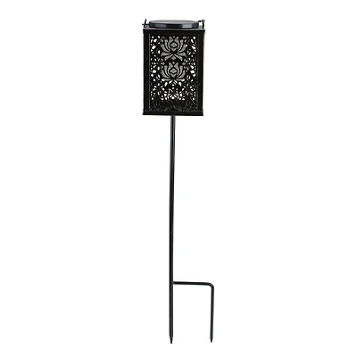 33" Solar Powered Antique Finish Lantern With Garden Stake