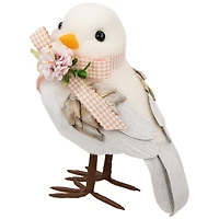 7" White Plush Bird Accent with Gingham Bow