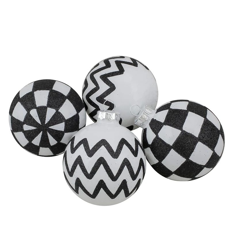 2.5" Black & White Glass Ball Décor Set