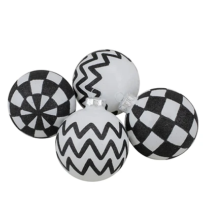 2.5" Black & White Glass Ball Décor Set