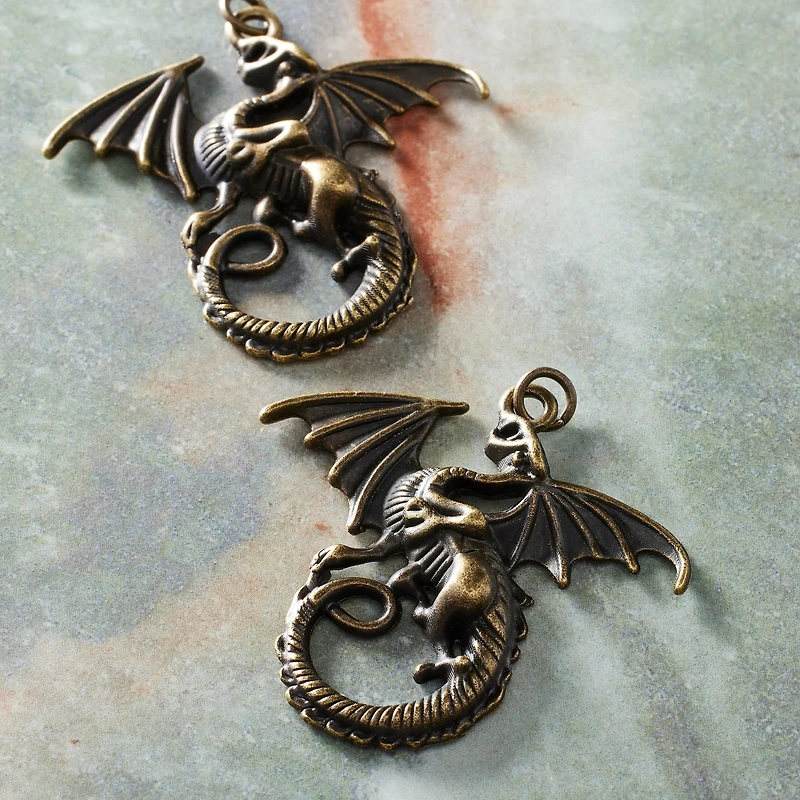 Found Objects™ Oxidized Brass Dragon Pendants By Bead Landing™