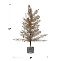 Hello Honey® 23" Silver & Gold Tinsel Tree with Wood Slice Base