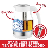 Brentwood 1.79qt. White Cordless Glass Electric Kettle with Tea Infuser and Swivel Base