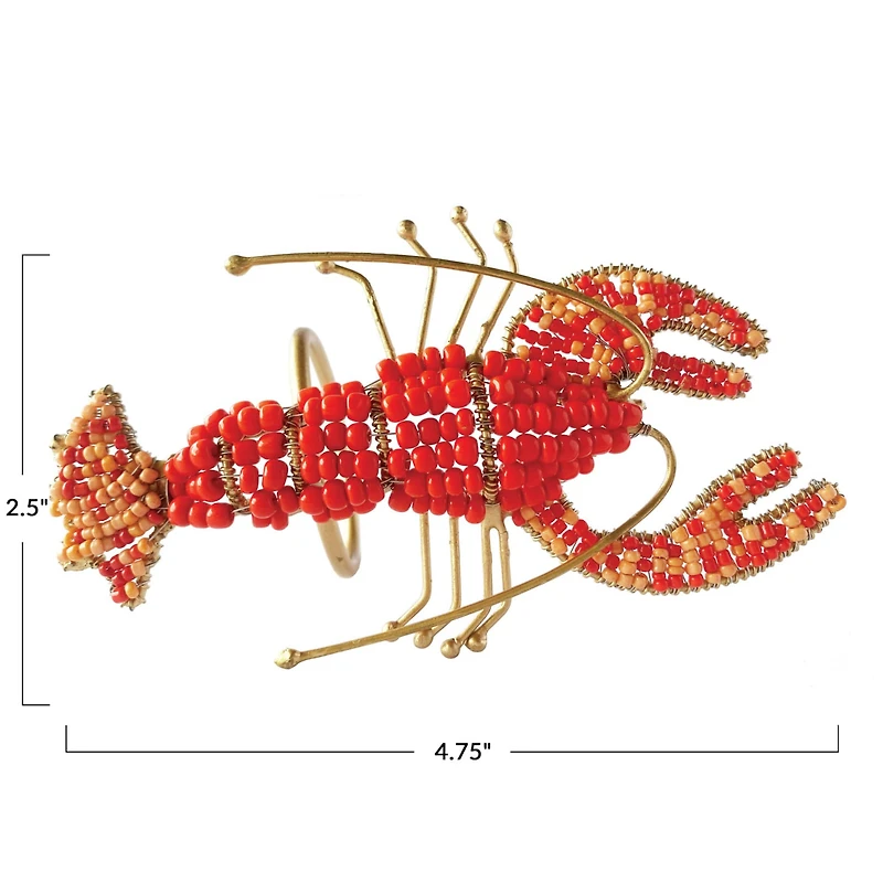 Hello Honey® 5" Red Lobster Metal Napkin Rings with Glass Beads, 4ct.