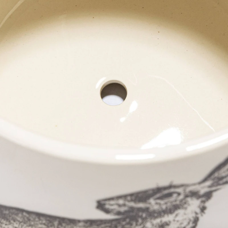 Hello Honey® 6.5" Round Rabbit Stoneware Planter & Scalloped Saucer