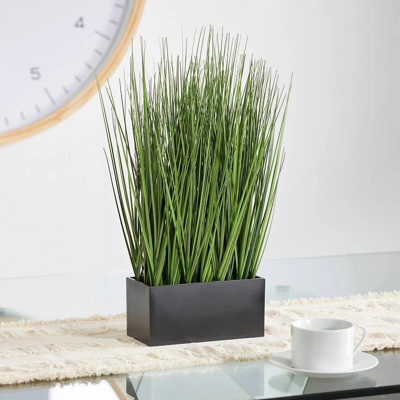 18" Onion Grass Artificial Plant with Black Rectangular Pot