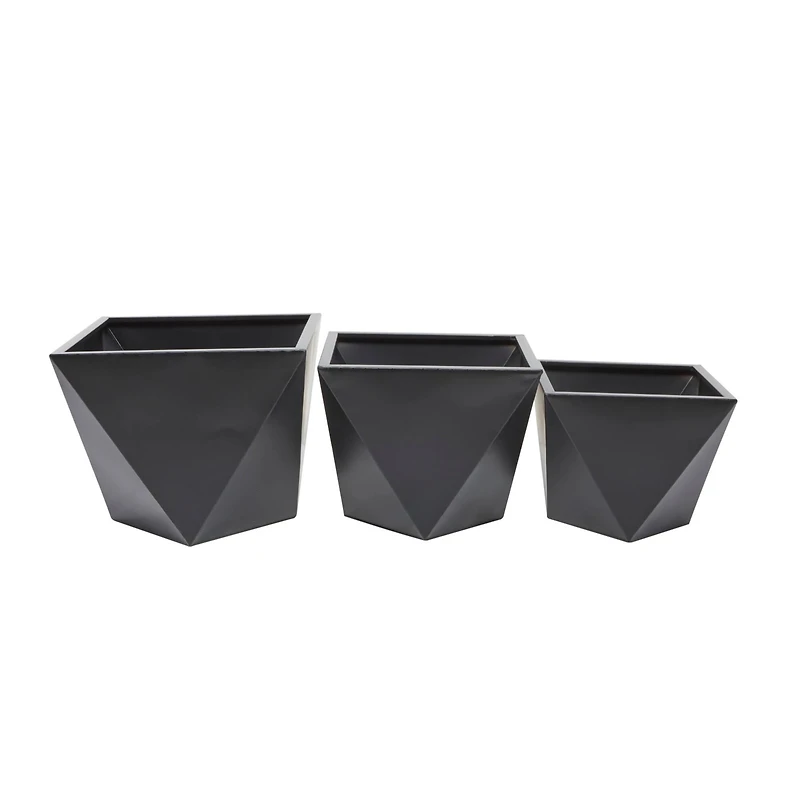 Black Modern Planter, Set of 3" 19", 16", 14"