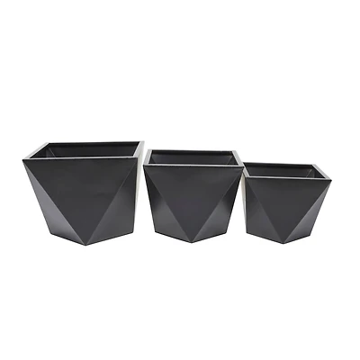 Black Modern Planter, Set of 3" 19", 16", 14"