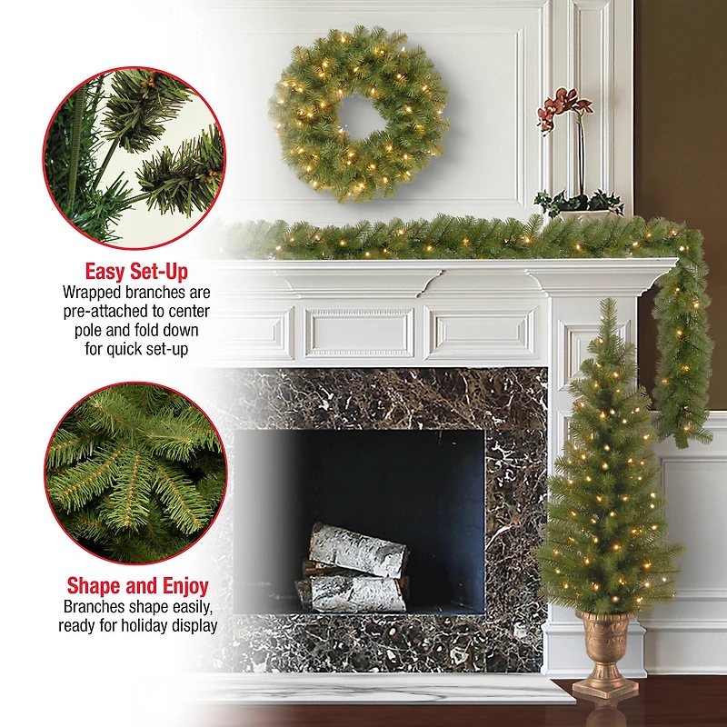 4-Piece Pre-Lit Artificial Christmas Entrance Trees, Garland & Wreath