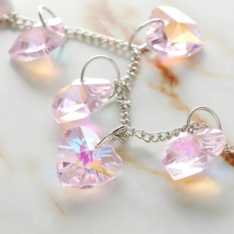 Pink Aurora Borealis Faceted Glass Heart Beads, 14mm by Bead Landing™