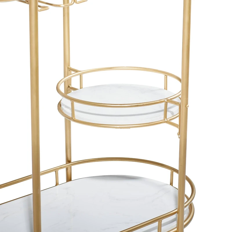 Gold Metal Contemporary Bar Cart, 33" x 31" x 16"