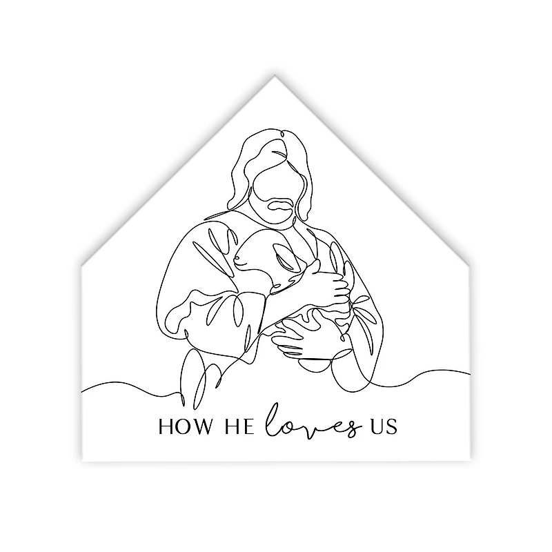 How He Loves Us Lamb 2 12" x 12" House Shaped Canvas