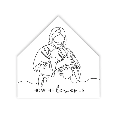 How He Loves Us Lamb 2 12" x 12" House Shaped Canvas