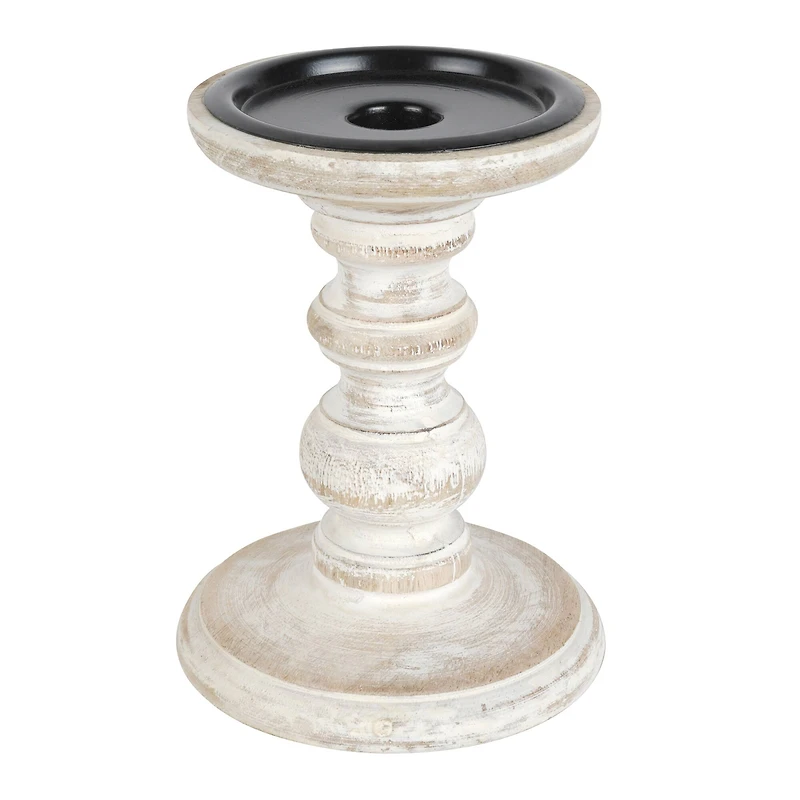 Whitewashed Wood Carved Pillar Candle Holder by Ashland