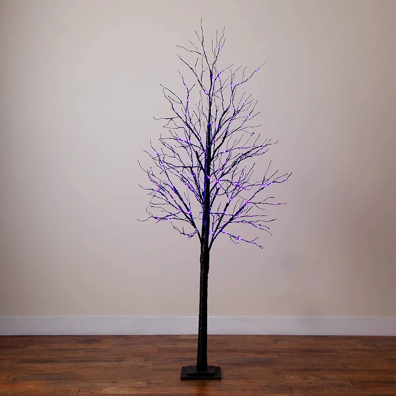 7ft. Pre-Lit Halloween Black Twig Artificial Tree with 390 Orange & Purple LED Lights