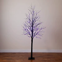 7ft. Pre-Lit Halloween Black Twig Artificial Tree with 390 Orange & Purple LED Lights