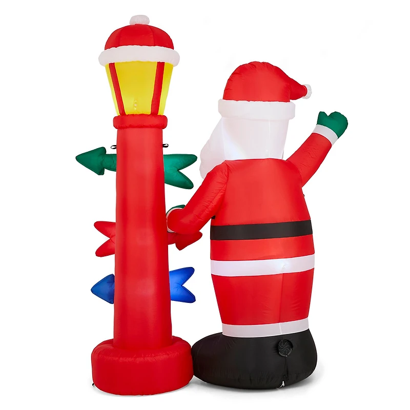 Glitzhome® 7FT Lighted Inflatable Santa with Lamp Post Sign Decor