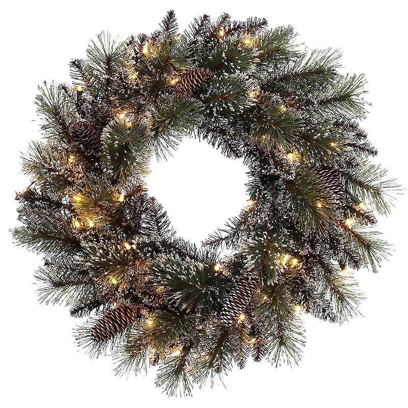 24" Pre-Lit Snowy Wreath
