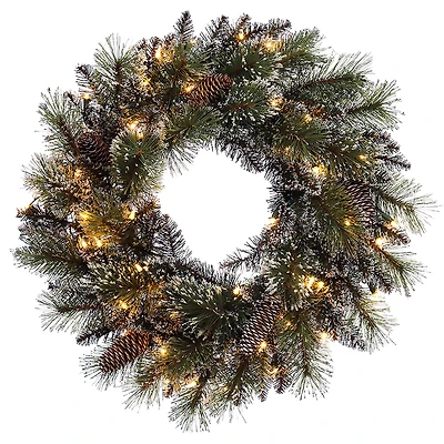 24" Pre-Lit Snowy Wreath