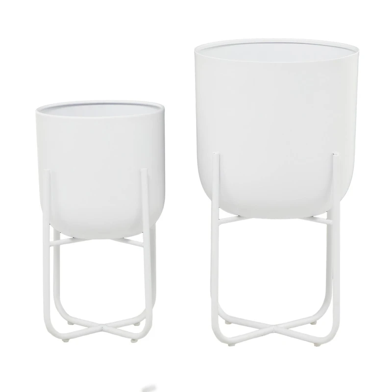 CosmoLiving by Cosmopolitan White Metal Planter with Removable Stand Set