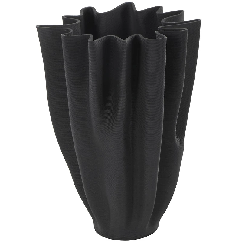 Black Abstract Fluted Ceramic Tulip Vase