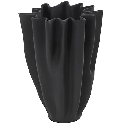 Black Abstract Fluted Ceramic Tulip Vase