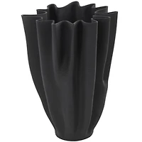 Black Abstract Fluted Ceramic Tulip Vase