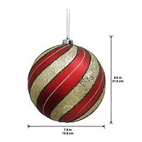 8.25" Red with Green & Gold Glitter Peppermint Stripes Jumbo Ball Ornament by Ashland®