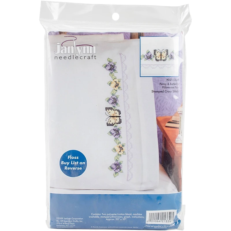 Janlynn® Pansies & Butterflies Stamped Cross Stitch Pillowcase Set