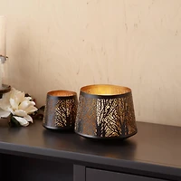 Black Tapered Punched Metal Candle Holder Set, 5" & 6"