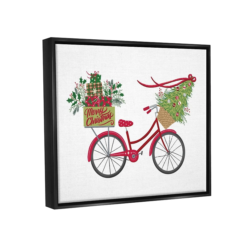 Stupell Industries Merry Christmas Seasonal Bicycle Framed Floater Canvas Wall Art