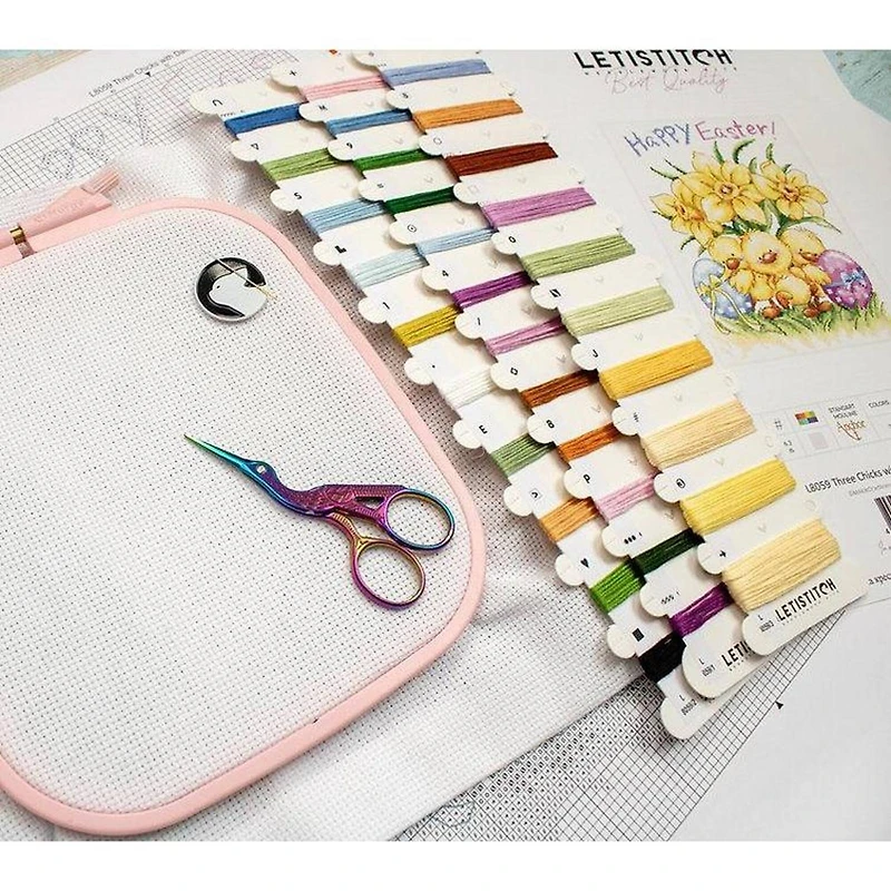 LetiStitch Three Chicks with Daffodils & Egg Counted Cross Stitch Kit