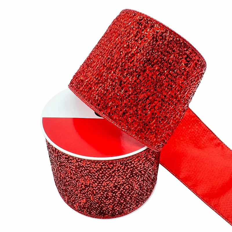 3.5" x 25ft. Red Tinsel Wired Ribbon by Celebrate It®