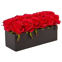 12.5" Dozen Silk Roses in Ceramic Rectangular Planter
