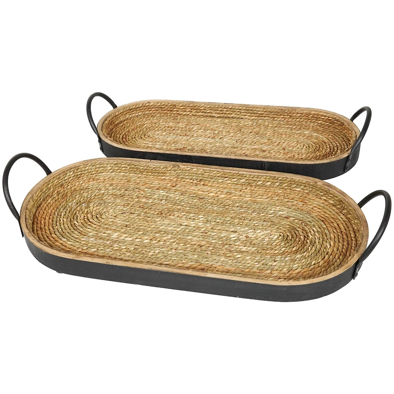 Brown Wooden Coiled Oval Nesting Tray Décor Set