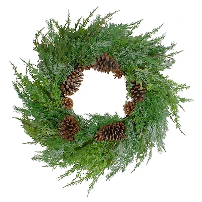 26" Frosted Cedar & Pinecone Christmas Wreath