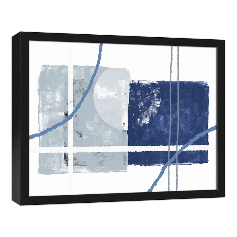 Abstract Blue Shapes Canvas Wall Art in Black Frame