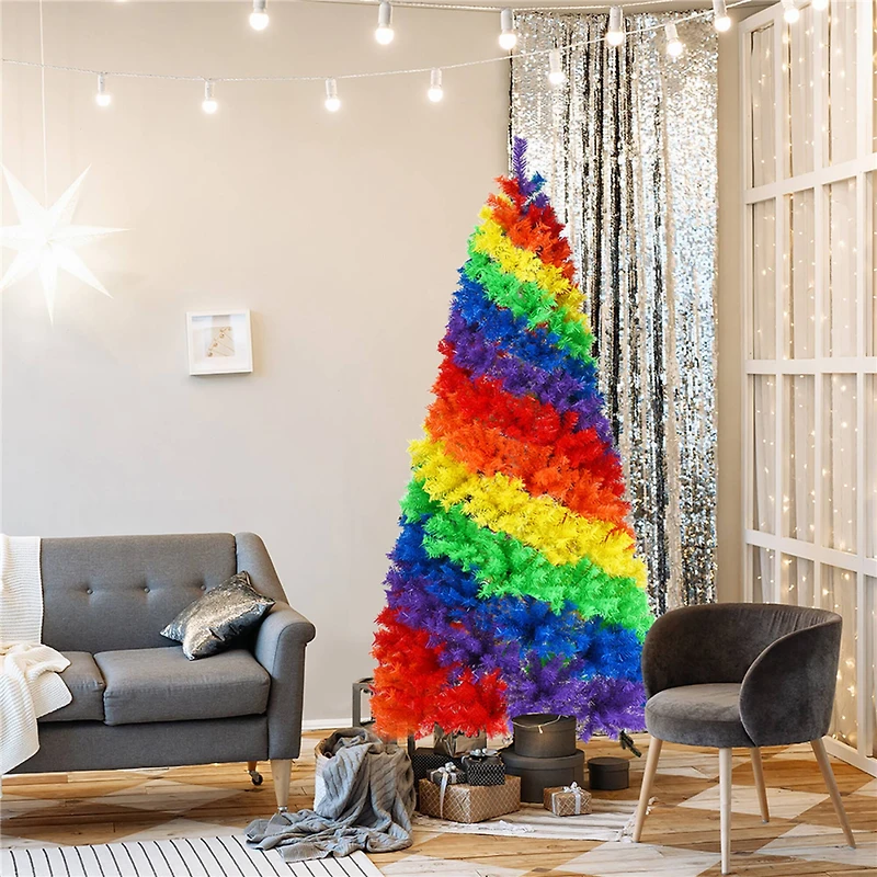 Costway 7ft. Unlit Rainbow Full Fir Artificial Christmas Tree