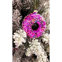 Wizardi 12" Purple Donut with Sprinkles Christmas Glass Ornament